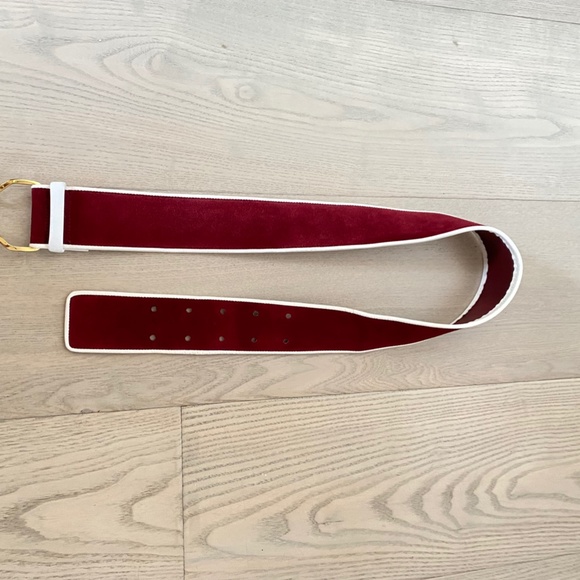 Vintage Givenchy Suede Burgundy and White Leather Piped Belt main image 10